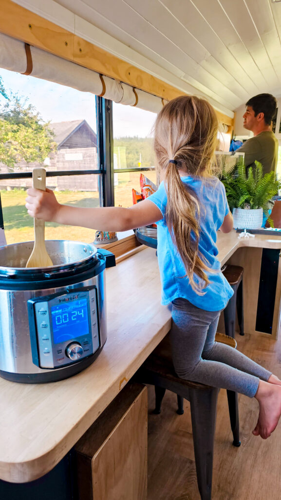 instant pot used in our skoolie kitchen for daily cooking